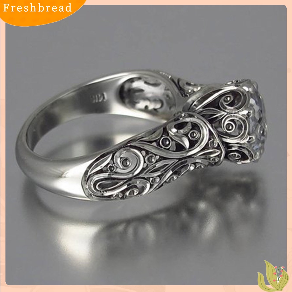 &lt; Freshbread &gt; Vintage Wanita Ukir Bunga Bulat Berlian Imitasi 8cakar Pertunangan Jari Cincin Dekorasi