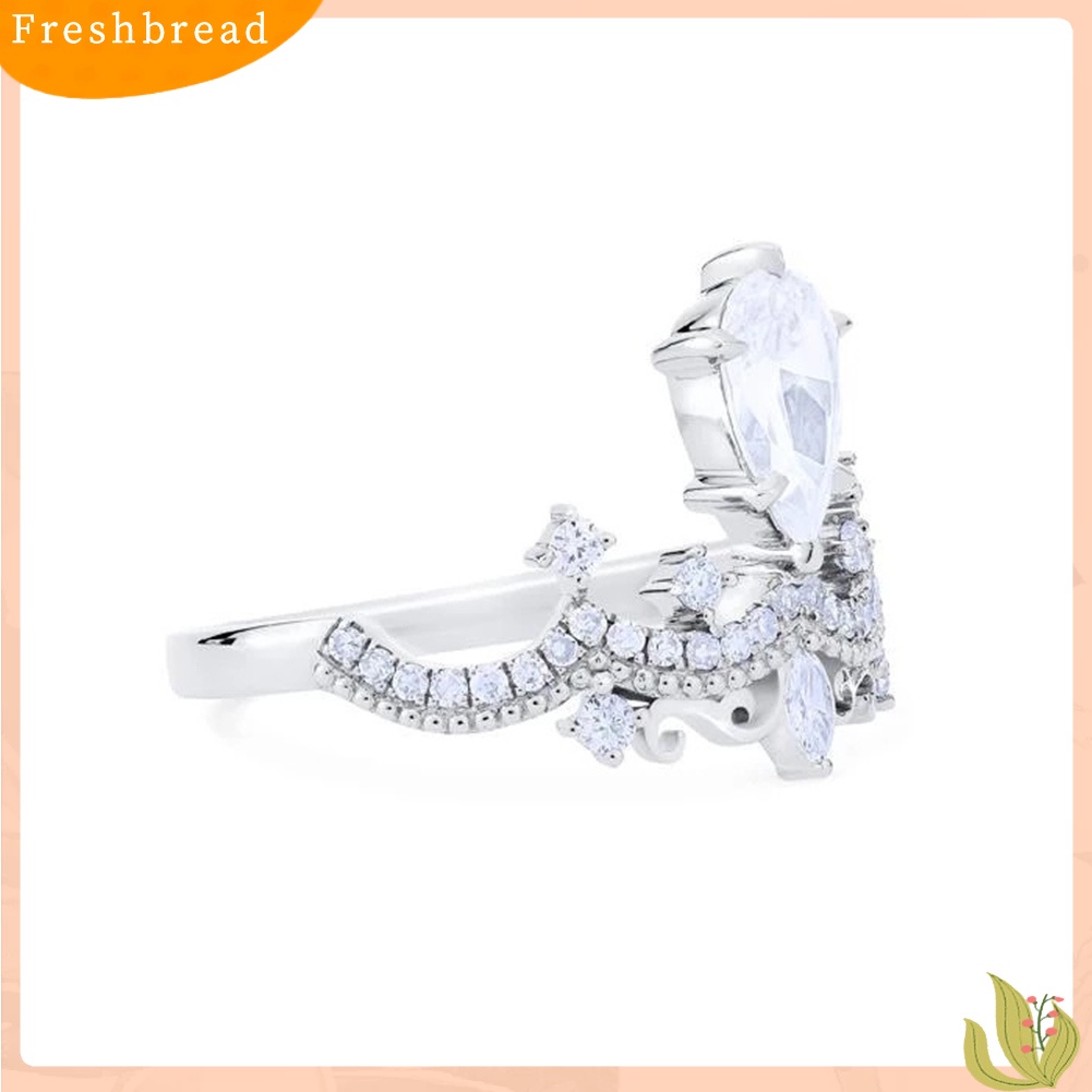 &lt; Freshbread &gt; Wanita Teardrop Cubic Zirconia Bertatahkan Mahkota Jari Cincin Pernikahan Perhiasan Hadiah