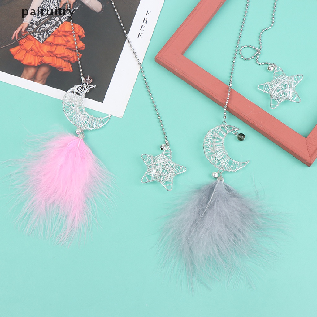Prt Starry Sky Moon Dream Catcher Mobil Liontin Lonceng Angin Hiasan Bulu PRT