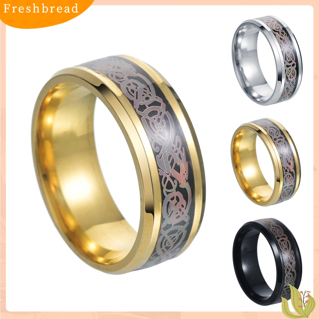 &lt; Freshbread &gt; Finger Ring Plating Anti-fading Halus Ringan Portabel Menghias Baja Titanium Multicolor Print Laki-Laki Cincin Perhiasan Aksesori