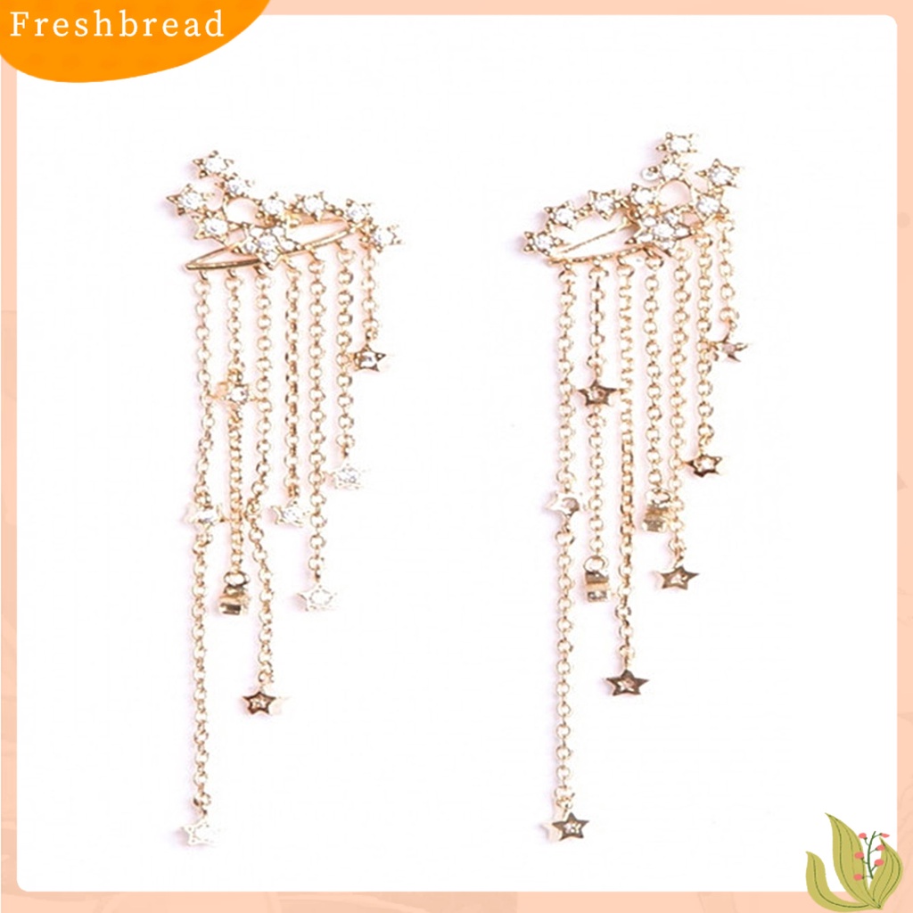&lt; Freshbread &gt; 1pasang Jaket Anting Wanita Bintang Bersinar Menarik Cantik Rantai Panjang Rumbai Anting Gantung Belakang Untuk Pesta