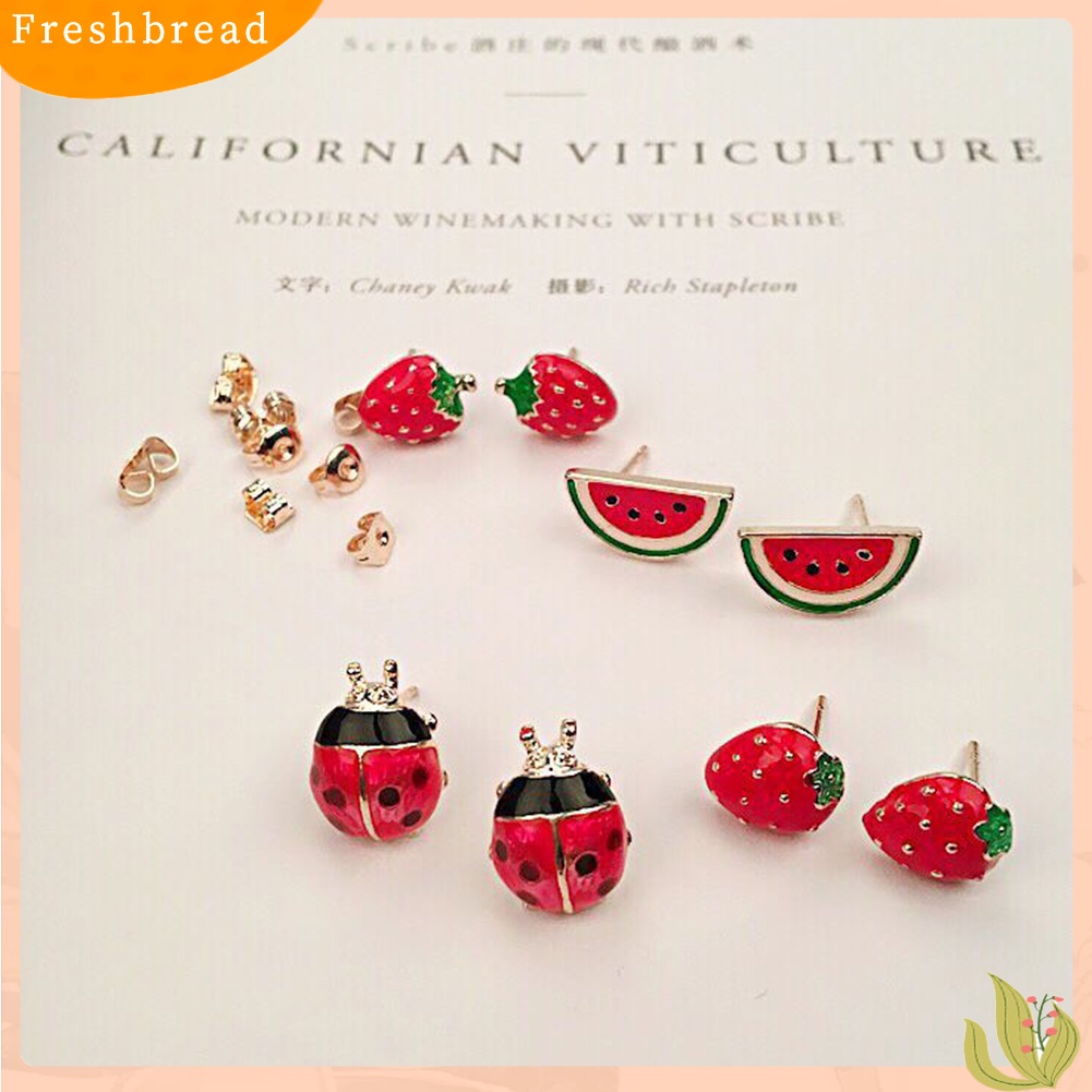 &lt; Freshbread &gt; Lucu Wanita Buah Strawberry Semangka Ladybird Ear Stud Earrings Perhiasan Hadiah