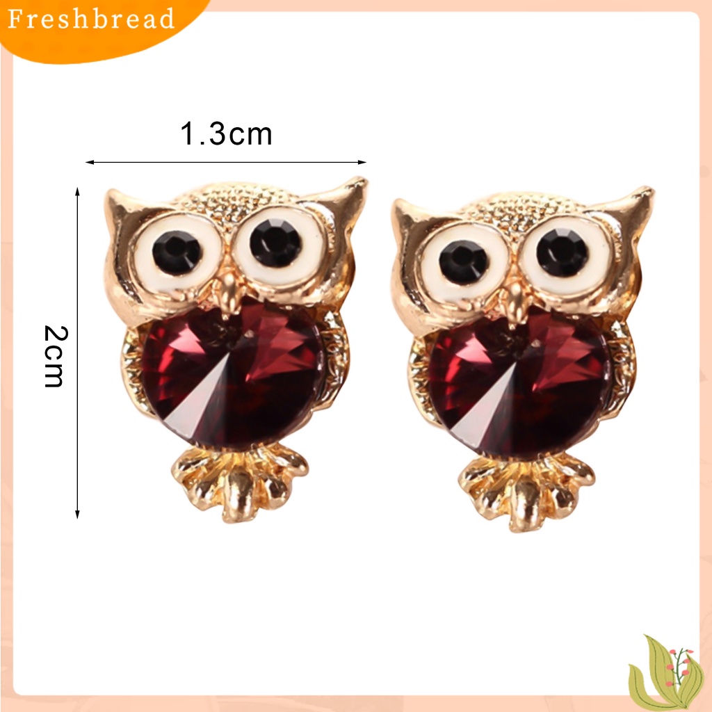 < Freshbread > Ear Studs Owl Berbentuk Berlian Imitasi Hias Alloy Stud Earrings Charm Perhiasan Fashion Untuk Pesta