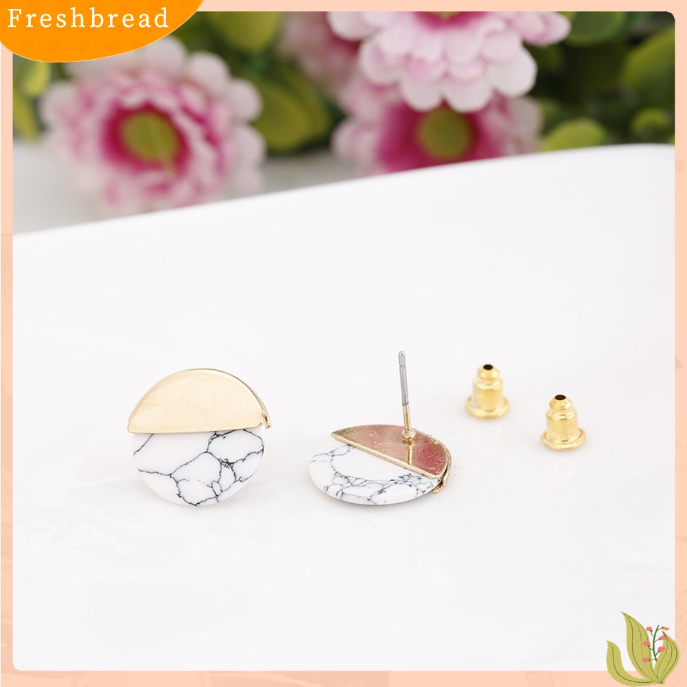 &lt; Freshbread &gt; Fashion Setengah Bulat Faux Marble Stone Ear Studs Wanita Tanggal Belanja Anting