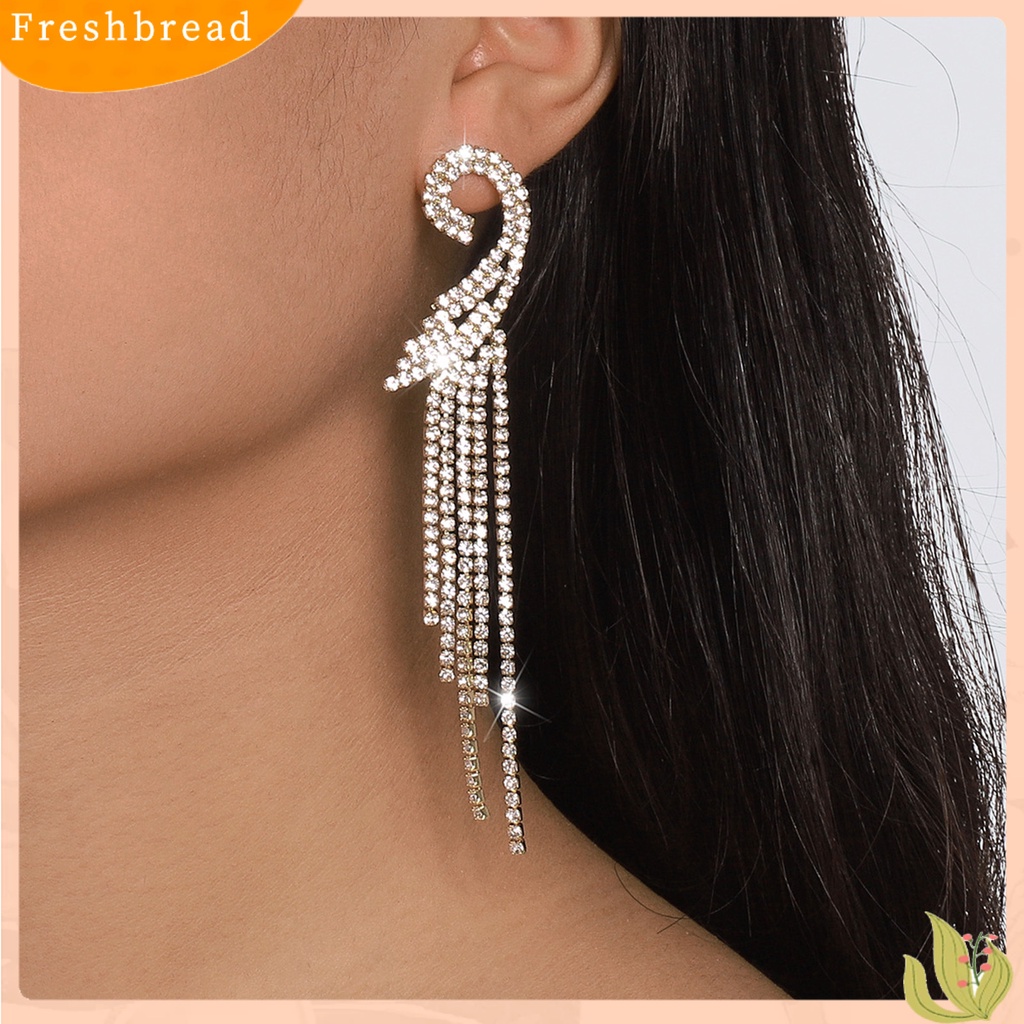 &lt; Freshbread &gt; 1pasang Anting Menjuntai Gaya Bohemian Rumbai Panjang Geometris Temperamen Mewah Dekorasi Hadiah Wanita Fashion Berlian Imitasi Mengkilap Hias Drop Earrings Untuk Perjamuan