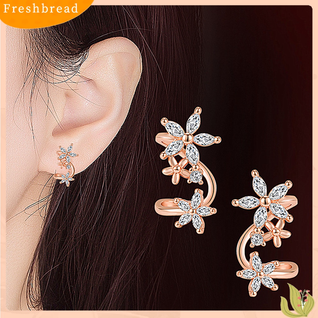 &lt; Freshbread &gt; 1pasang Anting Wanita Bentuk Bunga Arc Perhiasan Sparkling Cubic Zirconia Stud Earrings Untuk Pernikahan