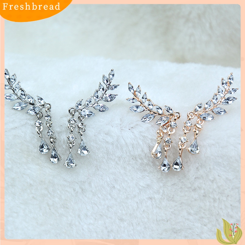 &lt; Freshbread &gt; 1pasang Anting Wanita Shiny Faux Crystal Alloy Bentuk Daun Berkilau Prom Earrings Perhiasan Perempuan