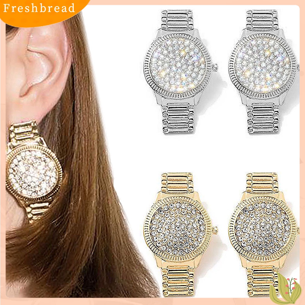 &lt; Freshbread &gt; Jam Tangan Berlian Imitasi Wanita Bentuk Oval Geometris Menjuntai Ear Drop Earrings Jewelry