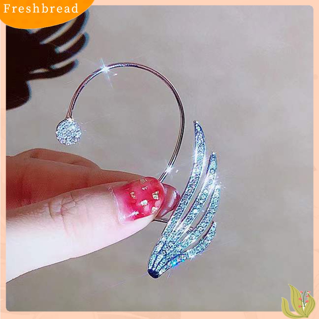 &lt; Freshbread &gt; Lady Klip Telinga Bentuk Sayap Berlian Imitasi Hias Supper Shiny Individu Arc Women Earrings Untuk Prom