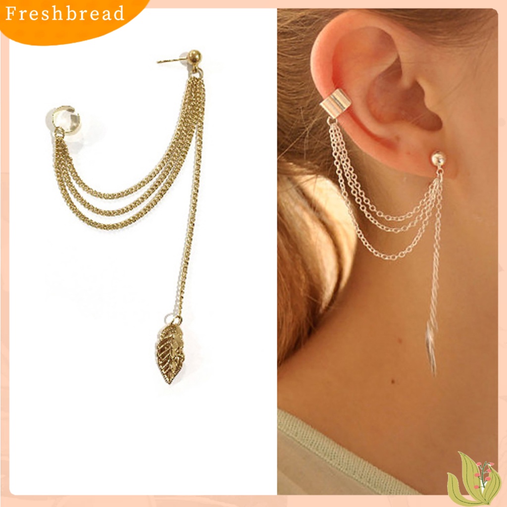 < Freshbread > 1Pc Anting Tusuk Gaya Gothic Punk Hias Alloy Wanita Daun Rantai Menjuntai Earrings Untuk Liburan