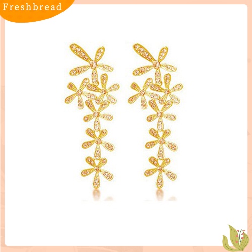 &lt; Freshbread &gt; Fashion Berlian Imitasi Penuh Panjang Snowflake Bunga Anting Ear Stud Perhiasan Pernikahan