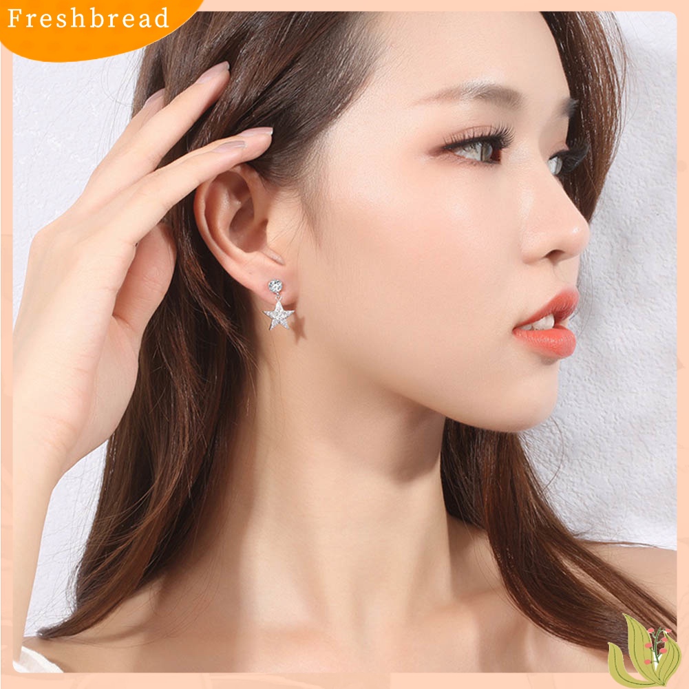 &lt; Freshbread &gt; Wanita Cubic Zirconia Bintang Berujung Lima Menjuntai Ear Stud Earrings Perhiasan Hadiah