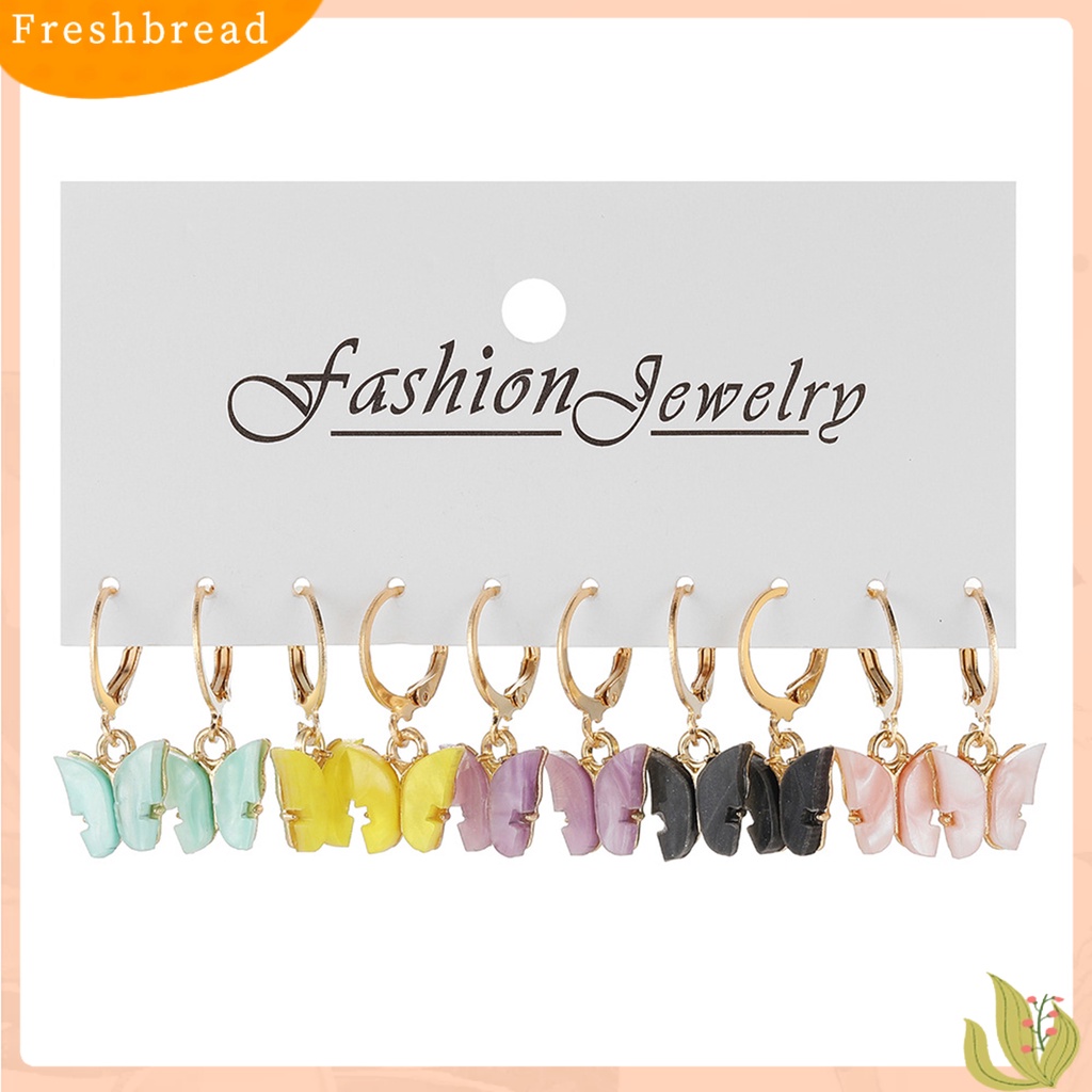 &lt; Freshbread &gt; 5pasang Anting Menjuntai Warna-Warni Retro Geometris Electroplating All-match Hias Hadiah Wanita Akrilik Butterfly Drop Earrings Fashion Perhiasan Untuk Pacaran