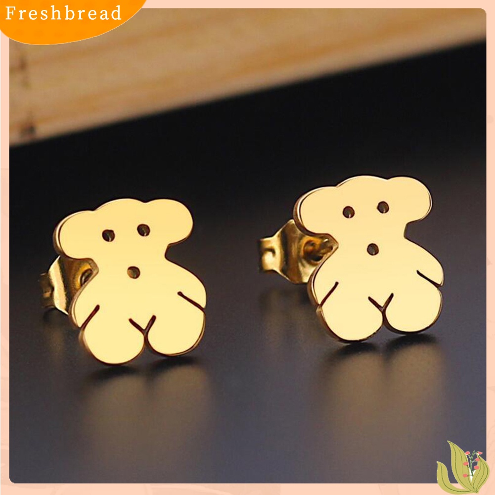 &lt; Freshbread &gt; Wanita Lucu Kartun Mini Stainless Steel Beruang Telinga Stud Anting Perhiasan Hadiah