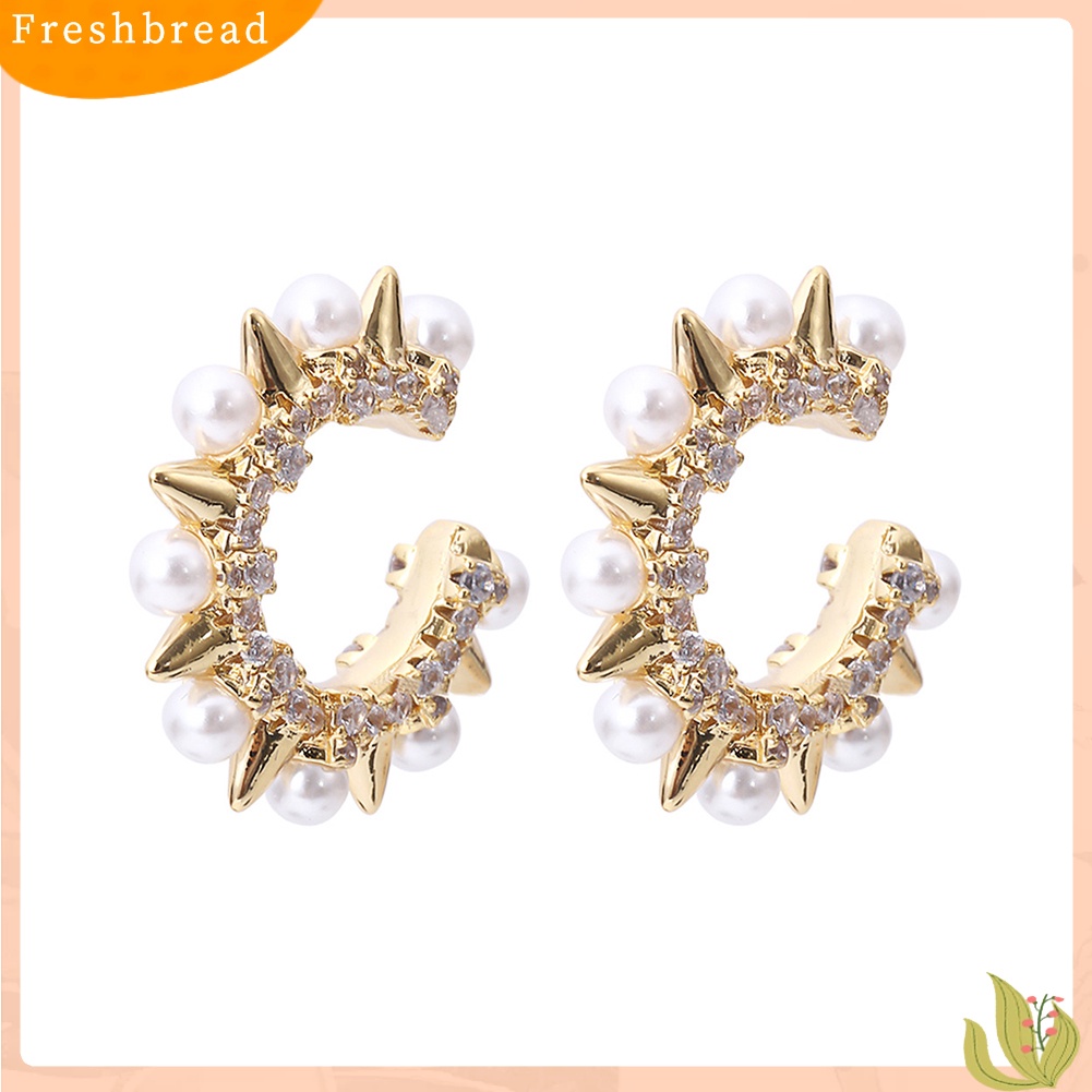 &lt; Freshbread &gt; Fashion Wanita Desain Sederhana Retro Gaya Etnik Berlian Imitasi Anting Mutiara Imitasi