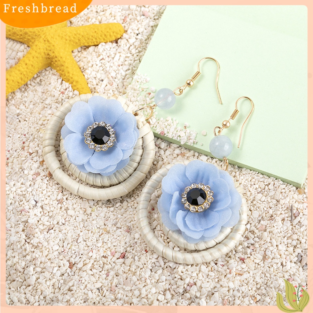 &lt; Freshbread &gt; 1pasang Drop Earrings Lingkaran Bunga Rotan Bersinar Berlian Imitasi Kait Anting Perhiasan Hadiah