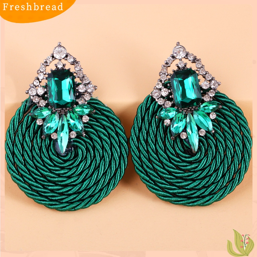 &lt; Freshbread &gt; 1pasang Wanita Buatan Tangan All-match Bulat Berlian Imitasi Drop Earring Perhiasan Fashion