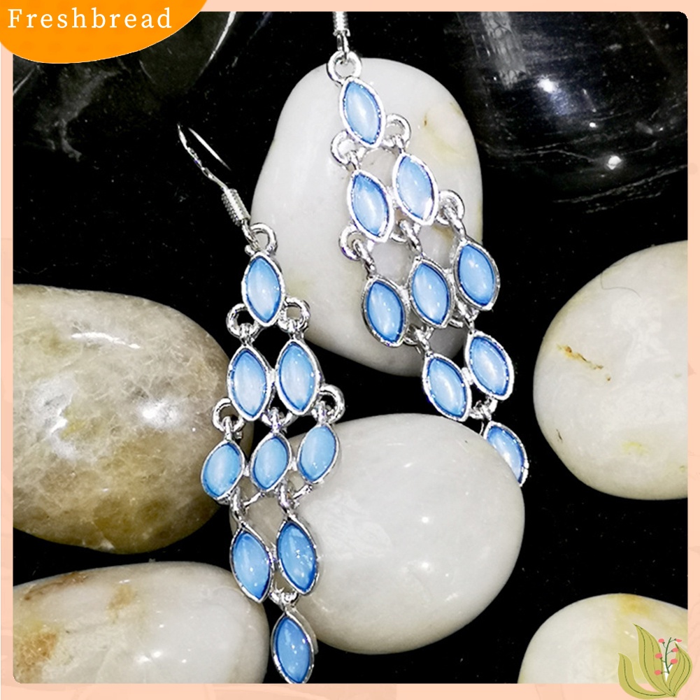 &lt; Freshbread &gt; Fashion Cat Eye Faux Moonstone Menjuntai Panjang Wanita Anting Kait Perhiasan Pesta