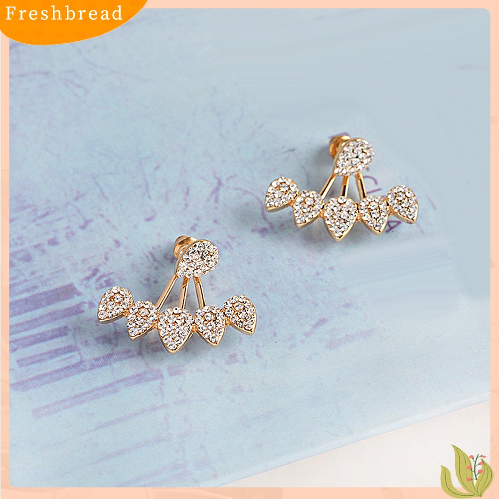 &lt; Freshbread &gt; Wanita Chic Tetesan Air Berlian Imitasi Depan Belakang Telinga Jaket Tindik Stud Earrings