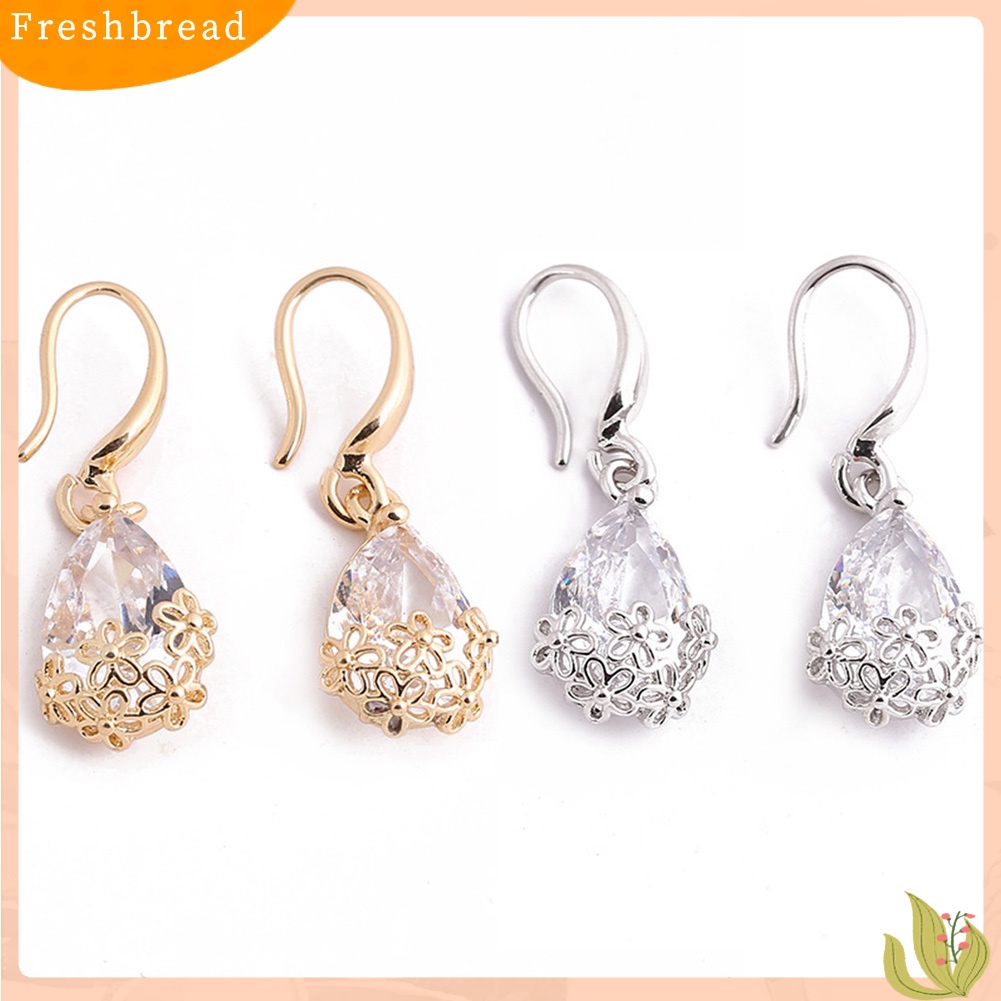 &lt; Freshbread &gt; Elegan Lady Water Drop Cubic Zirconia Bunga Liontin Kait Anting Perhiasan Hadiah