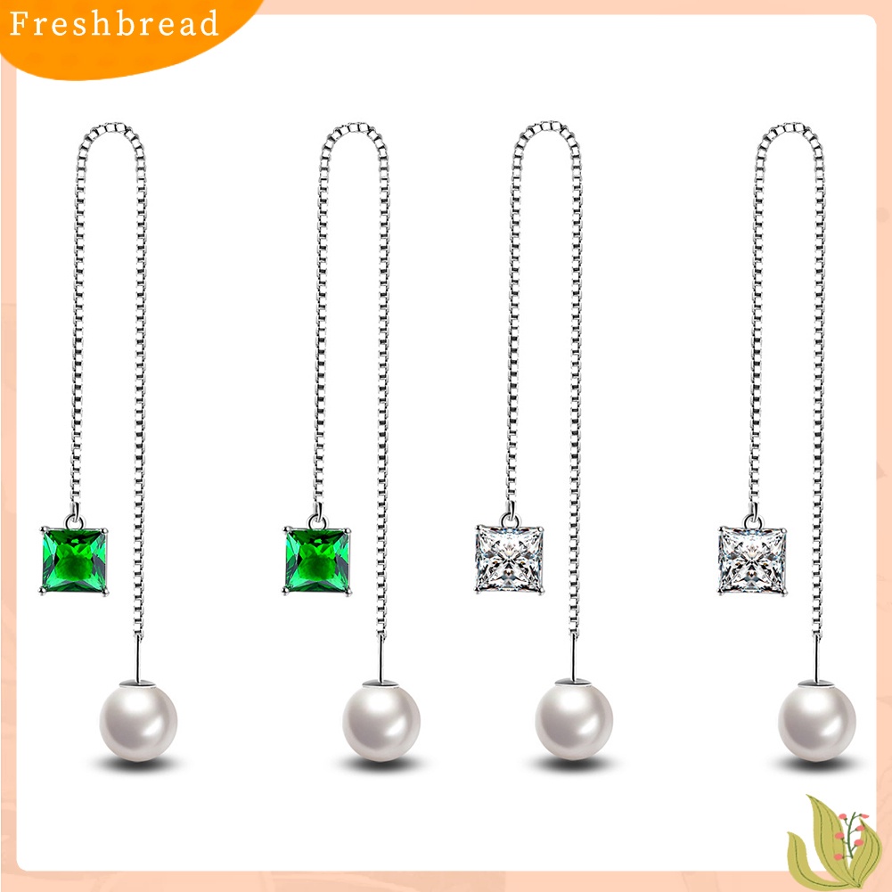 < Freshbread > Wanita Perak Berlapis Tipis Rantai String Menjuntai Garis Panjang Liner Threader Earrings