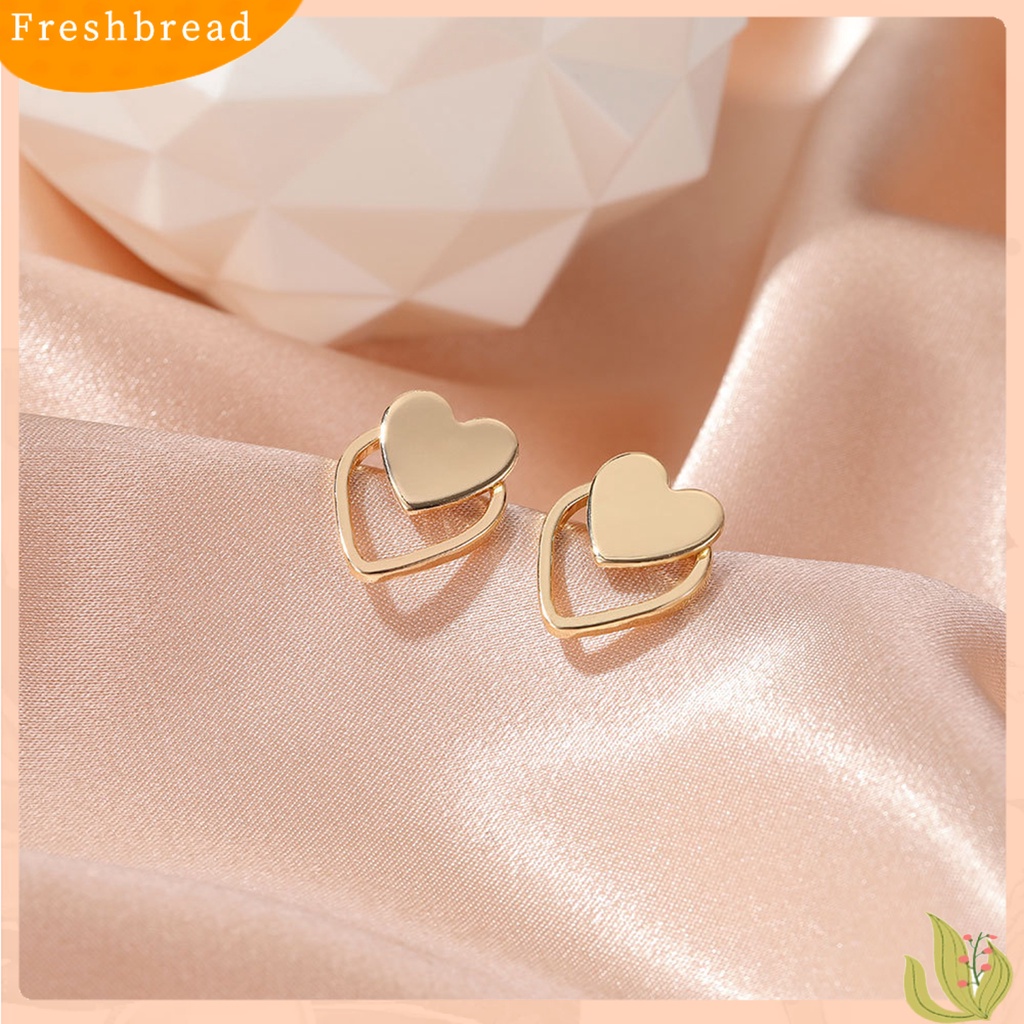 &lt; Freshbread &gt; 1pasang Anting Stud Dua Lapis Hati Wanita Sederhana Indah Semua Pertandingan Ear Studs Untuk Pakaian Sehari-Hari