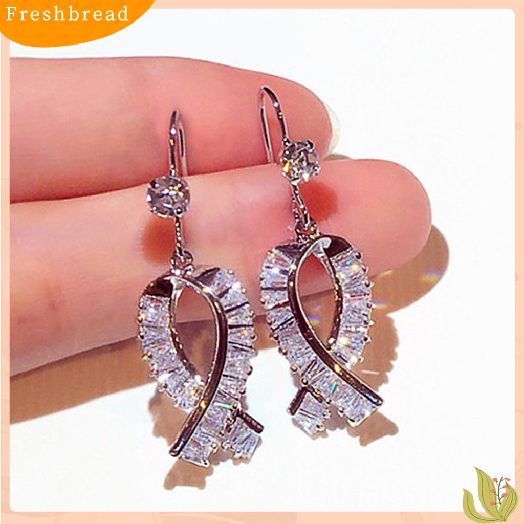 &lt; Freshbread &gt; 1pasang Anting Kait Ikatan Simpul Berlian Imitasi Perhiasan Halus Tahan Lama Drop Earrings Untuk Pakaian Sehari-Hari