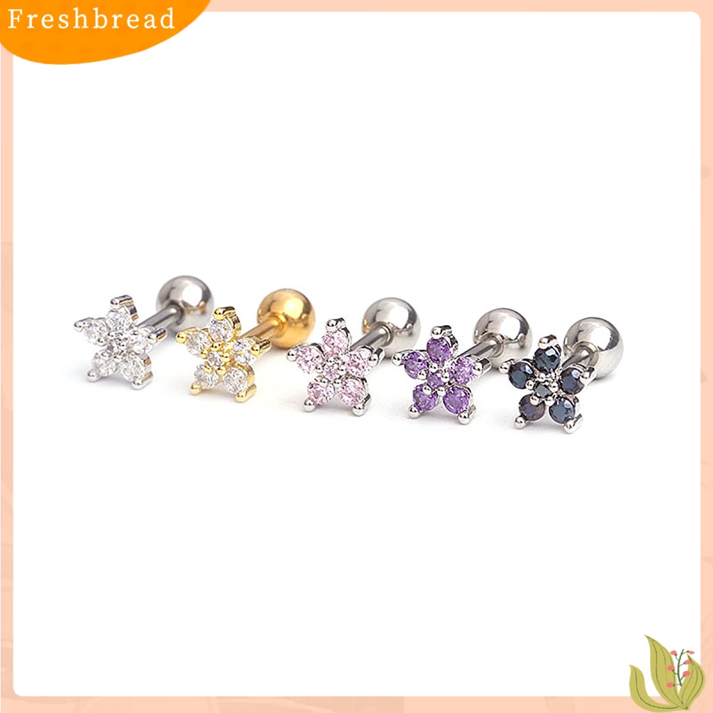 &lt; Freshbread &gt; 1Pc Indah Tindik Stainless Steel Tongkat Telinga Tulang Stud Cubic Zirconia Bunga Kecil Stud Earring Perhiasan Aksesori