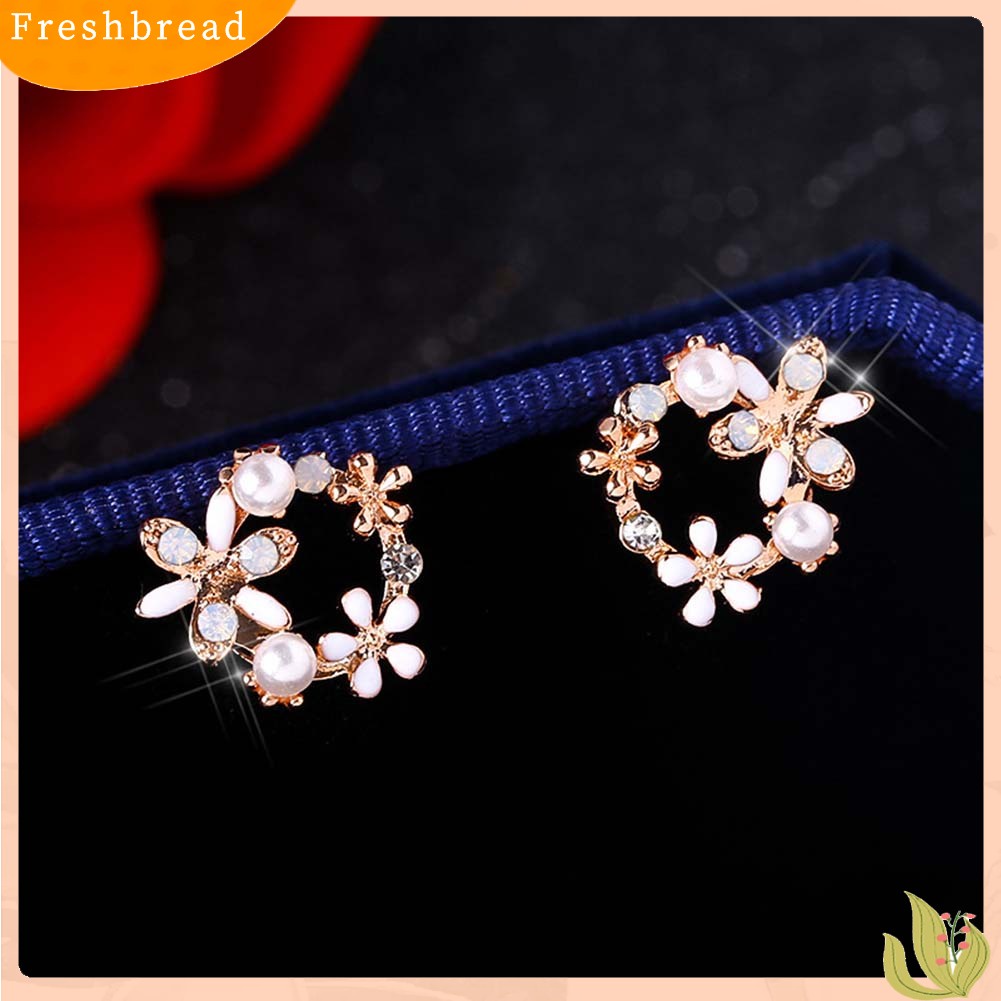 < Freshbread > Wanita Manis Berlian Imitasi Bunga Lingkaran Hati Menjuntai Telinga Stud Anting Perhiasan Hadiah