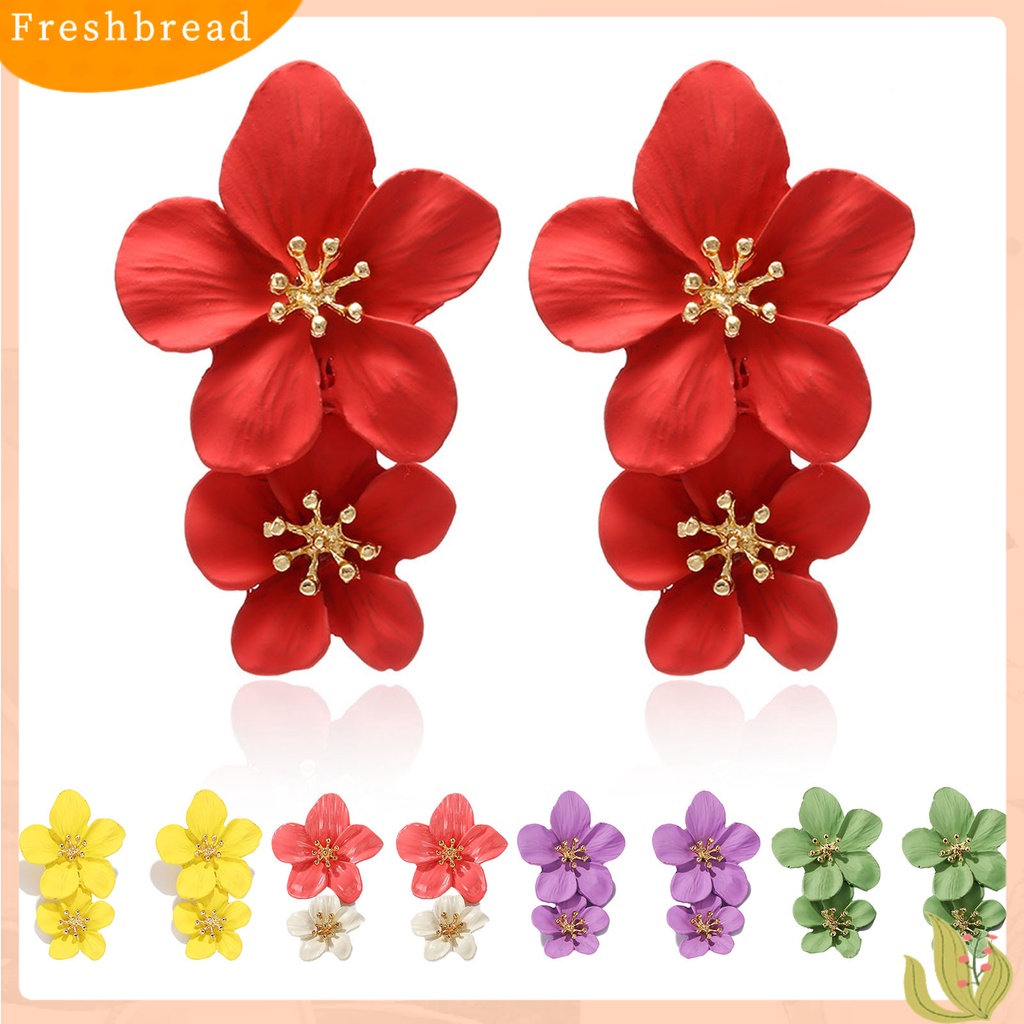 &lt; Freshbread &gt; 1pasang Ear Studs Trendy Tidak Alergi Indah Elegan Lapisan Ganda Desain Bunga Anting Wanita Untuk Pesta