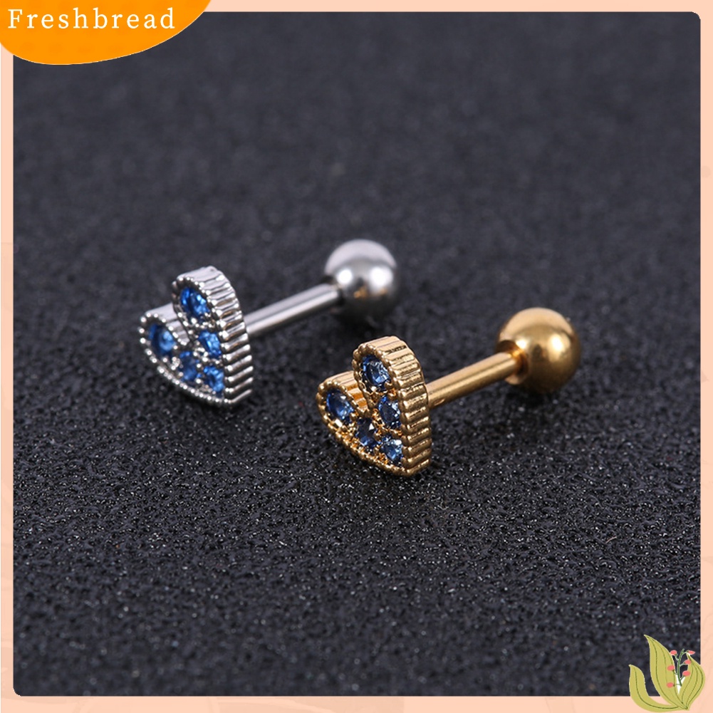 &lt; Freshbread &gt; 1Pc Wanita Berlian Imitasi Hias Jantung Telinga Stud Anting Tindik Tulang Rawan Perhiasan