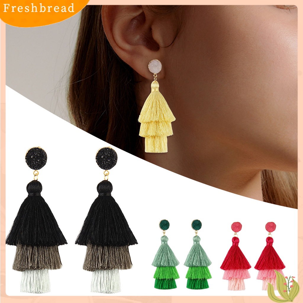 < Freshbread > 1pasang Anting Fashion Tiga Lapis Rumbai Wanita Menjuntai Anting Untuk Hadiah