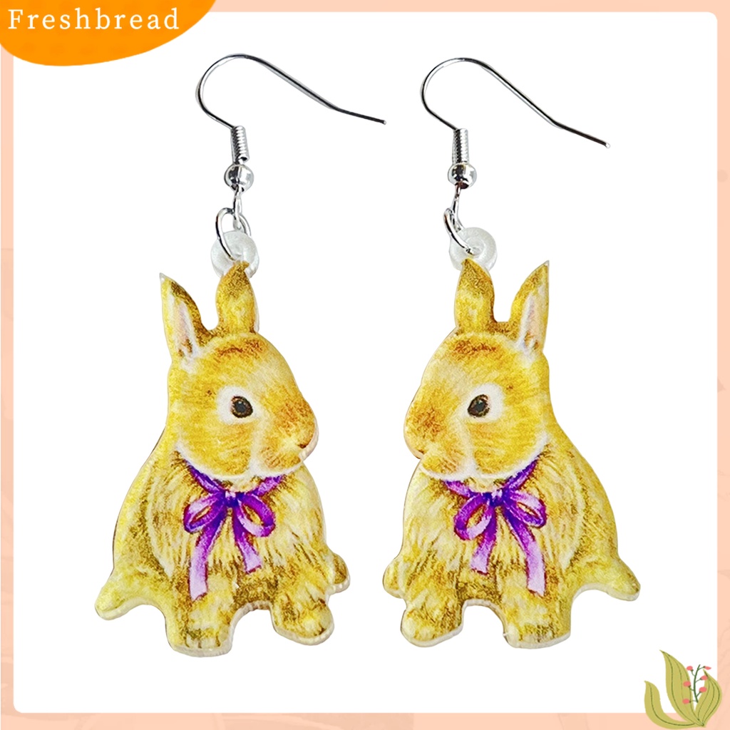 &lt; Freshbread &gt; 1pasang Menjuntai Anting-Anting Pencetakan Pola Halus Kartun Menggemaskan Tindik Telinga Hiasan Pengerjaan Halus Akrilik Paskah Kelinci Hewan Peliharaan Anting-Anting Wanita Perhiasan