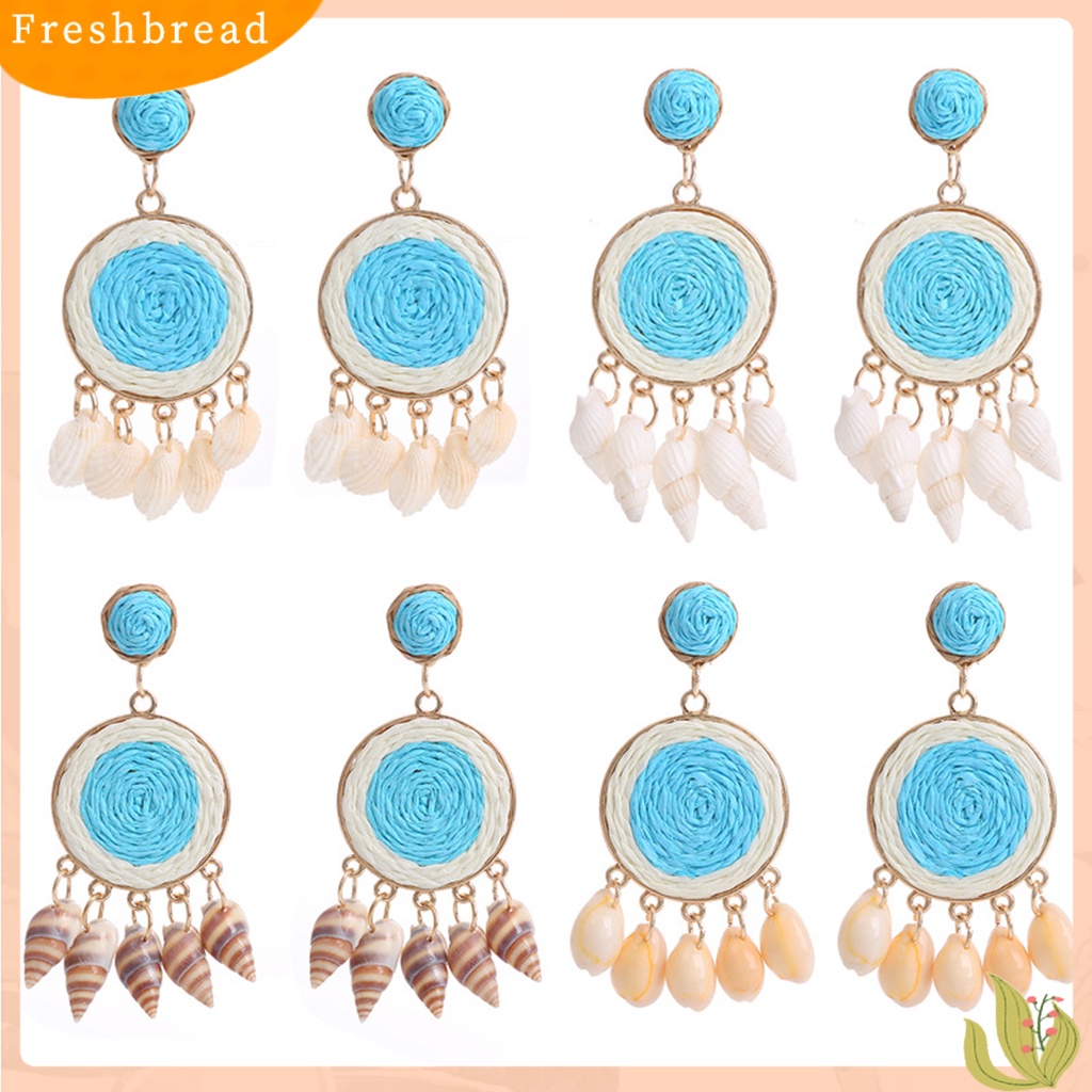 &lt; Freshbread &gt; 1pasang Anting Gantung Wanita Dikepang Mudah Cocok Dengan Warna Manis Ringan Anti Alergi Bentuk Bulat Manik-Manik Rumbai Warna Kontras Drop Earrings Untuk Pantai