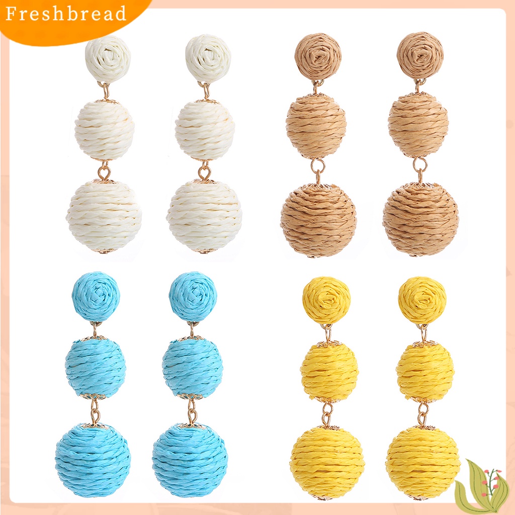 &lt; Freshbread &gt; 1pasang Drop Earrings Gaya Retro Friendly Untuk Kulit All-Match Warna Hidup Rotan Wanita Unik Warna-Warni Bulat Menjuntai Anting-Anting Hadiah Ulang Tahun