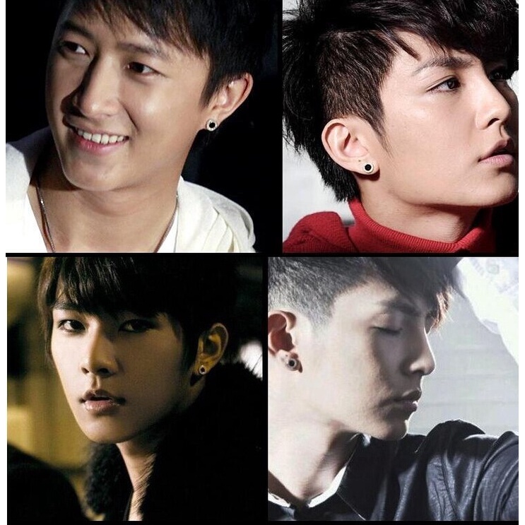 Aksesoris Perhiasan Fashion Goldkingdom Ready Stock Pria Lapis Perak &amp;#039; s Anting Versi Korea Dari Perhiasan Tremella Fashion Bulat Hitam Pertimbangan.