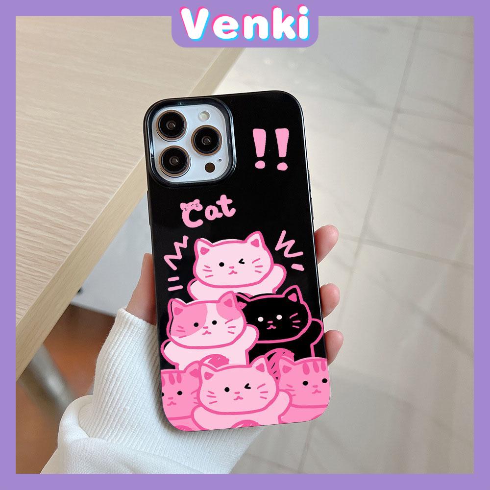 iPhone Case Soft TPU Glossy Black Candy Case Cute Cartoon Pink Cat Camera Protection Shockproof For iPhone 14 13 12 11 Pro Max 7 8 Plus X XR