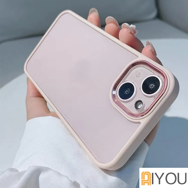 IPHONE Simple Pink Ungu Tua Plating Lensa Shockproof Phone Case Kompatibel Untuk Iphone14 13 12 11 Pro Max14 Plus Matte Bumper Anti-drop Lembut TPU Penutup Belakang