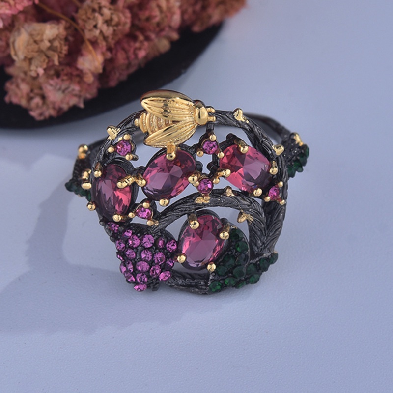 Goldkingdom Aksesoris Perhiasan Fashion Ready Stock Bee Ring Gaya Gothic Eropa Ruby Black Gun Ring