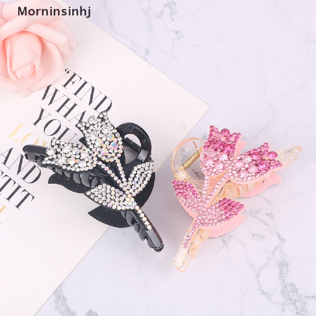 Mornin French Tulip Rhinestone Hair Claw Penjepit Cakar Bentuk Bunga Elegan Untuk Wanita id