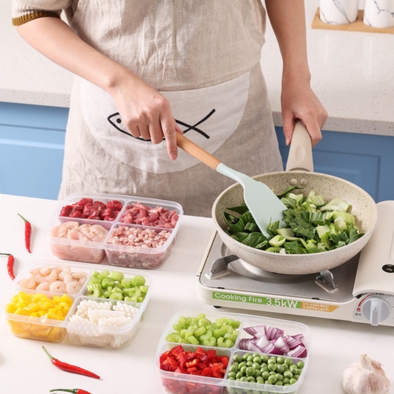 4kisi Kotak Penyimpanan Buah Makanan Portabel Kompartemen Container Box Kulkas Tempat Penyimpanan Makanan Tempat Penyimpanan Plastik Dapur Fresh-keeping Wadah Penyimpanan