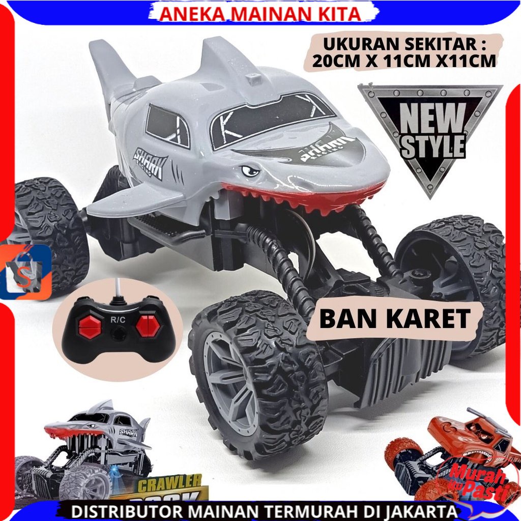 Mainan Anak Mobil RC Rock Crawler Shark Monster Remote Control Hiu