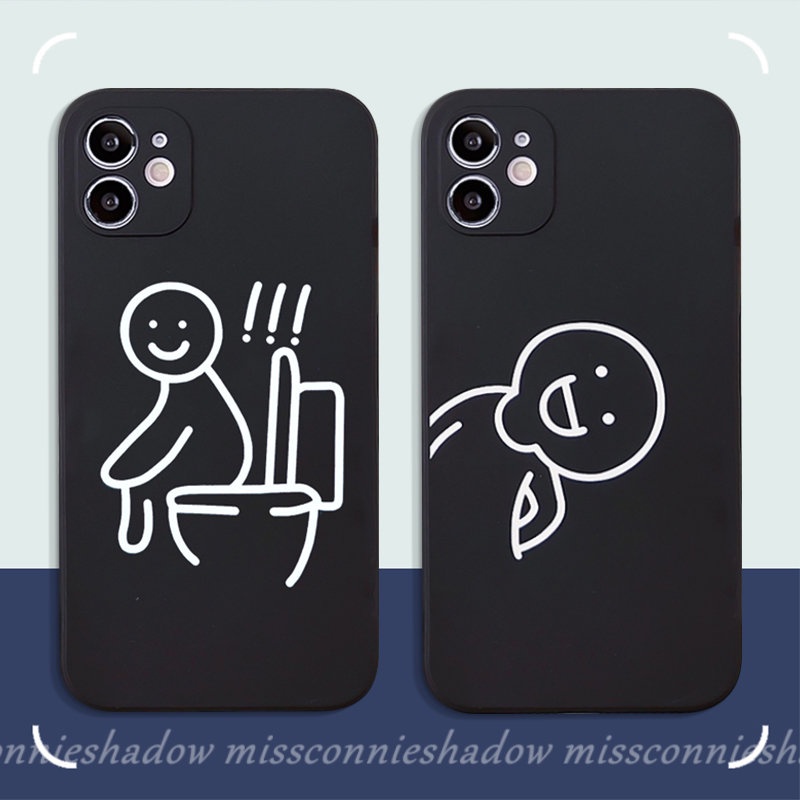 IPHONE Art Simple Line Karakter Lucu Case Kompatibel Untuk Iphone11 14 13 12 Pro Max 7Plus XR 6 7 8 6S Plus X XS Max SE 2020 Kartun Pasangan Lembut Tpu Tepi Lurus Penutup Belakang