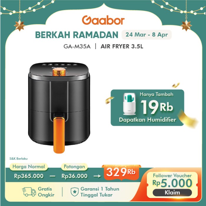 Gaabor Airfryer 3.5 Liter Mesin Penggorengan Tanpa Minyak Anti Lengket