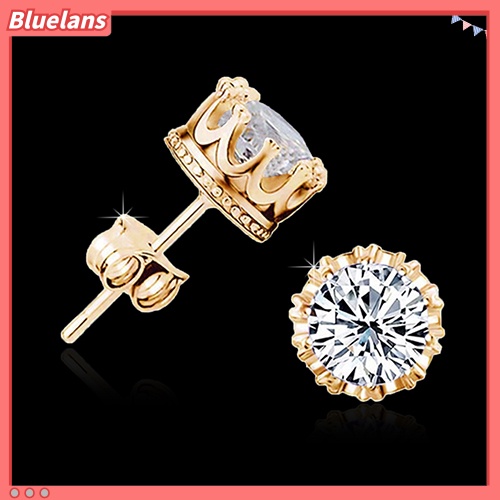 {In Stock} Fashion Wanita Berlian Imitasi Elegan Berlapis Perak Gaya Mahkota Anting Pejantan Telinga