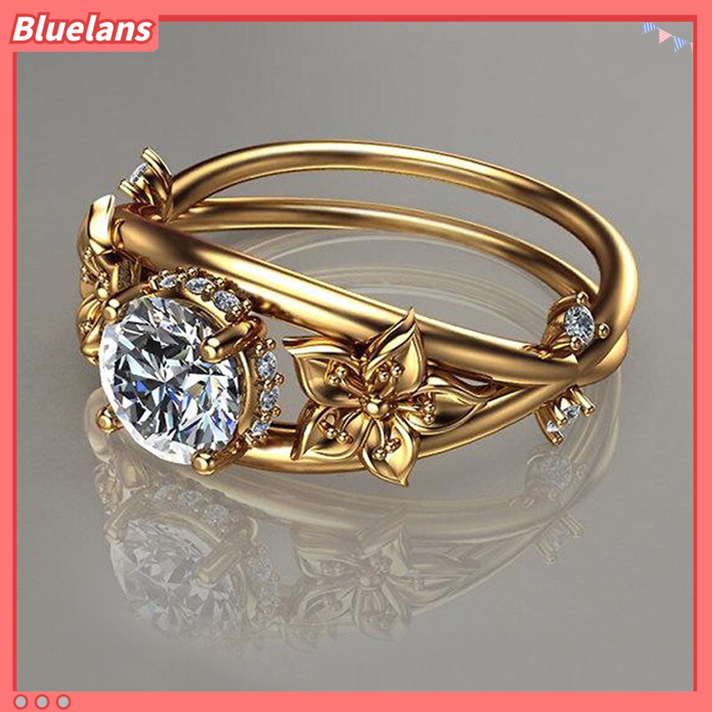 {In Stock} Cincin Wanita Bunga Perhiasan Lapis Ganda Berkilau Fashion Penampilan Cincin Jari Untuk Pernikahan