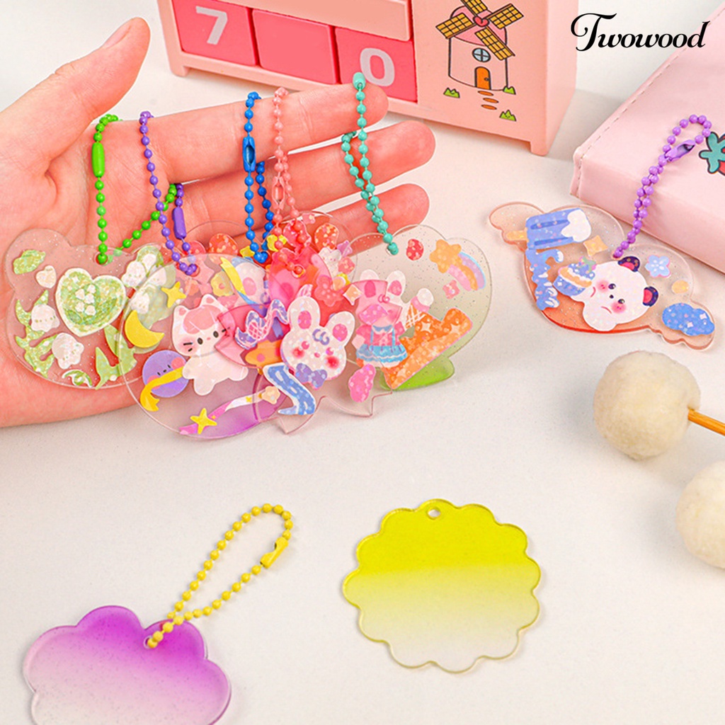Twowood 10Pcs/Set Gantungan Kunci Liontin Glitter Gradasi Transparan Manik-Manik Rantai Akrilik Hadiah Multi-Gaya Kerajinan DIY Kunci Gantungan Liontin Perlengkapan Rumah