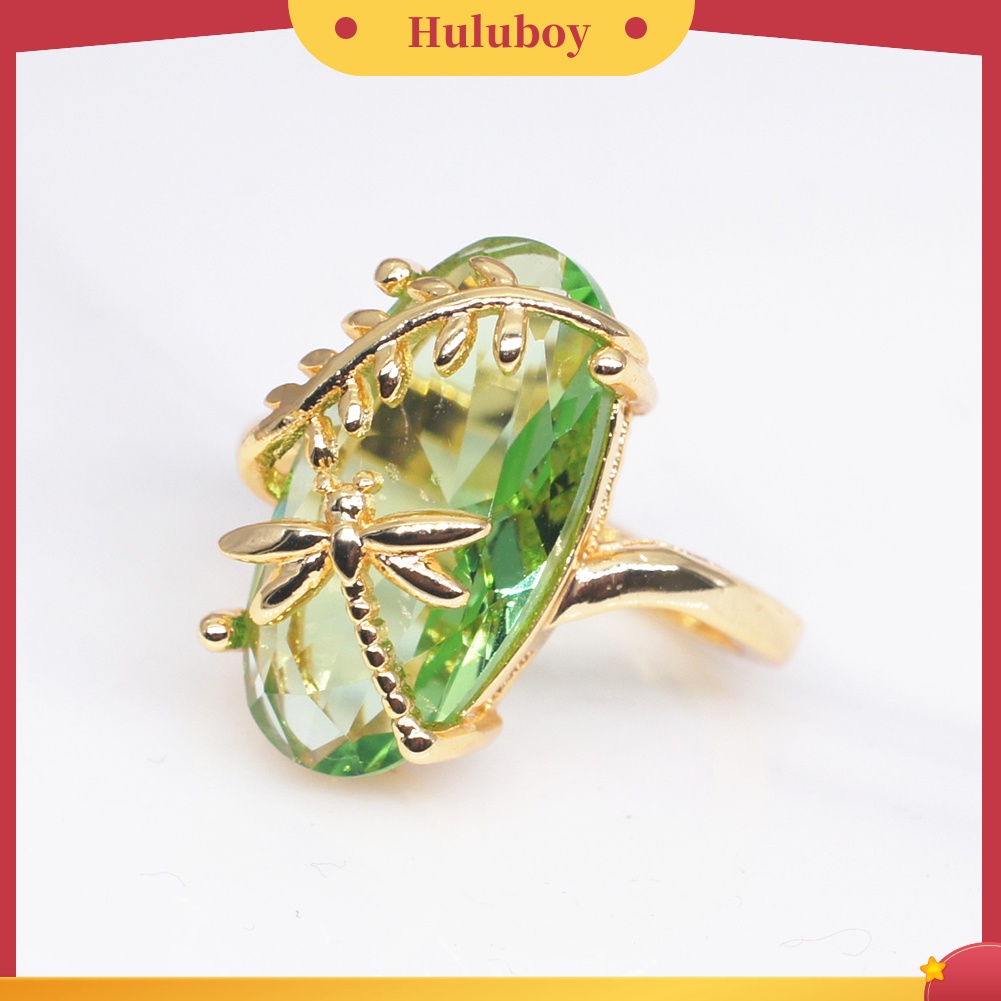 {Ready Stock} Chic Wanita Capung Daun Oval Permata Imitasi Memutar Jari Cincin Perhiasan Pernikahan Hadiah