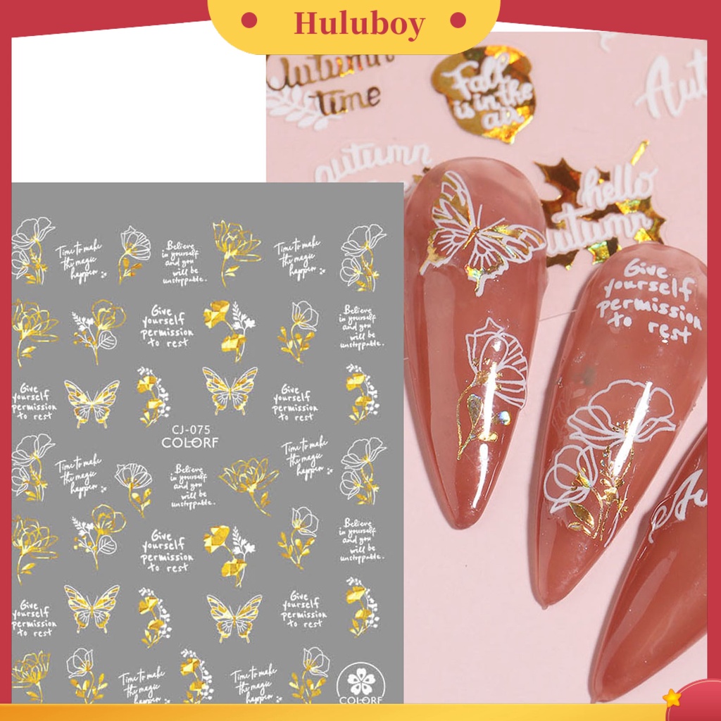 {In Stock} 2lembar Stiker Nail Art Gloss Perekat Diri Tidak Luntur DIY Kuat Lengket Kupu-Kupu Maple Daun Manicure Decal Nail Salon Supply