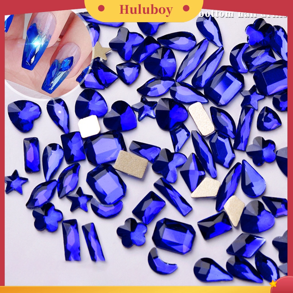 {In Stock} 100Pcs Berlian Imitasi Datar Tahan Aus Tongkat Ketat Manicure Aksesoris Biru Tua Flatback Berlian Imitasi Kristal 3D Dekorasi Kuku Untuk Salon